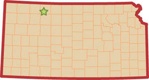 Kansas state map showing general location of Prairie Dog State Park.