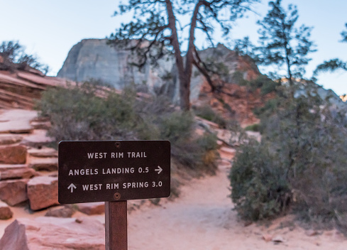 Zion National Park - sign for Angels Landing Hiking Trail