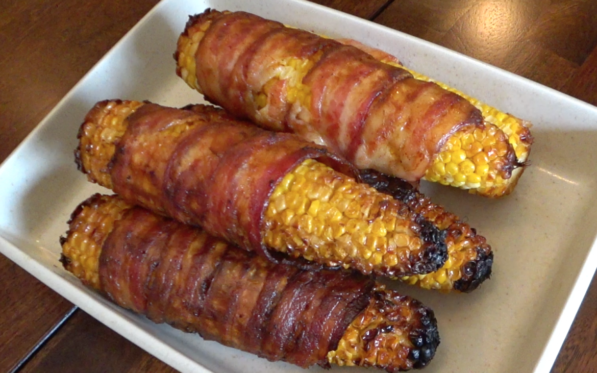finished Grilled bacon wrapped corn