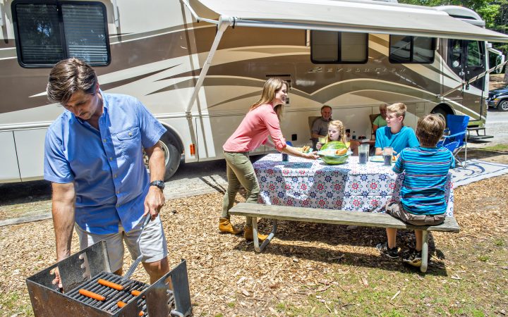 Stone Mountain Park Campground - family lunch outside the RV
