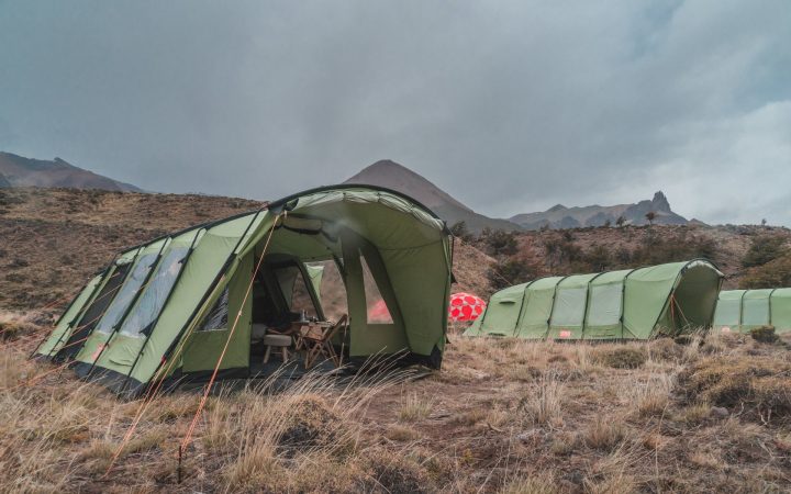 Crua Outdoors Green Crua 7 Tent setup in the mountains