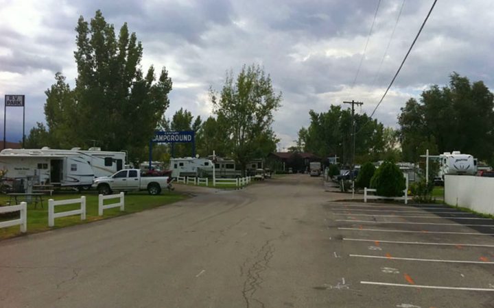 RVs parked in concrete parking spaces in RV Park