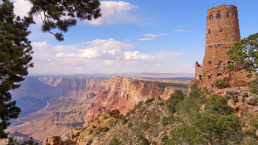 The 70-foot-tall Desert View Watchtower sits on the Grand Canyon's South Rim.
