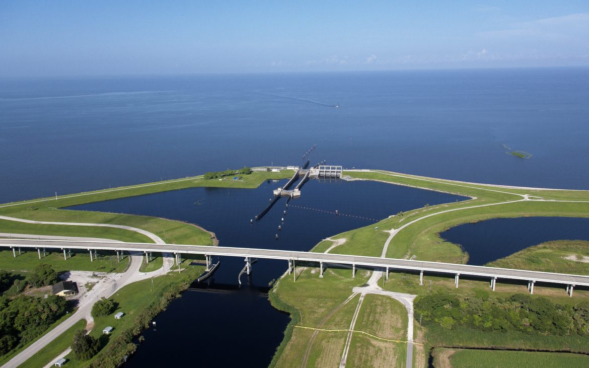 Aerial of Port Mayaca Lake Okeechobee Florida. 