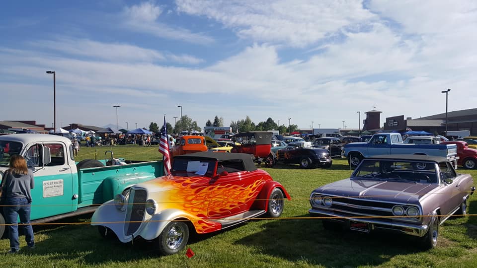 Colorful cars from the 50s and 60s at car show
