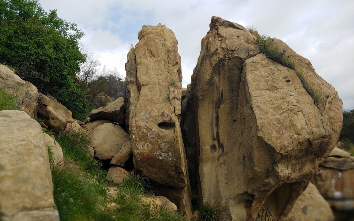 Large stone wall at Stoney Point in Southern Calfornia