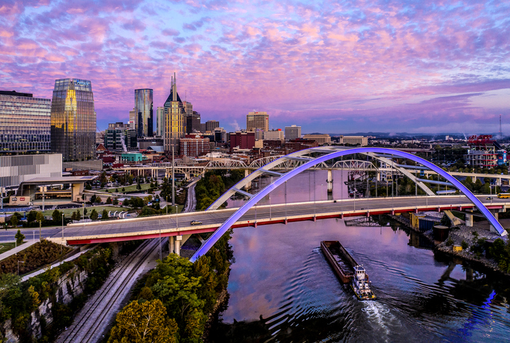 Nashville,TN dawn aerial view