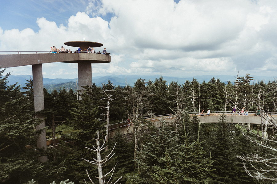 Mountain vistas greet visitors at the observation tower on Clingman's Dome.