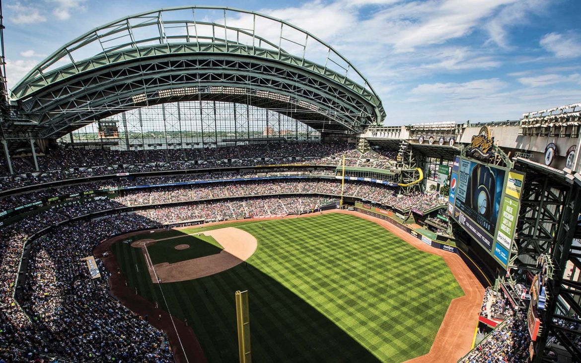 Aerial view of Miller Park baseball stadium - home of the Milwaukee Brewers