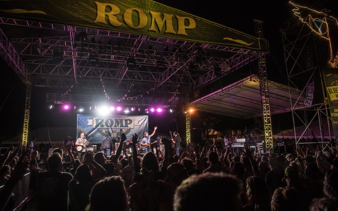 Outdoor concert ROMP stage at night