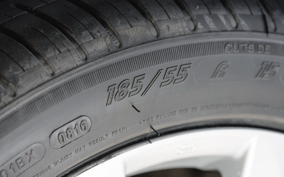 Numbers on a tire sidewall.