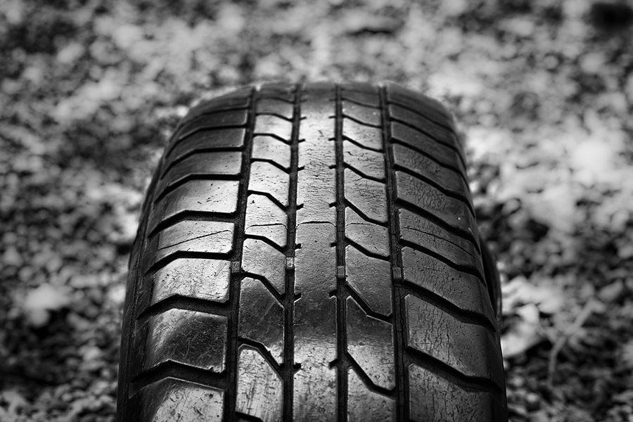 Closeup of tire tread.