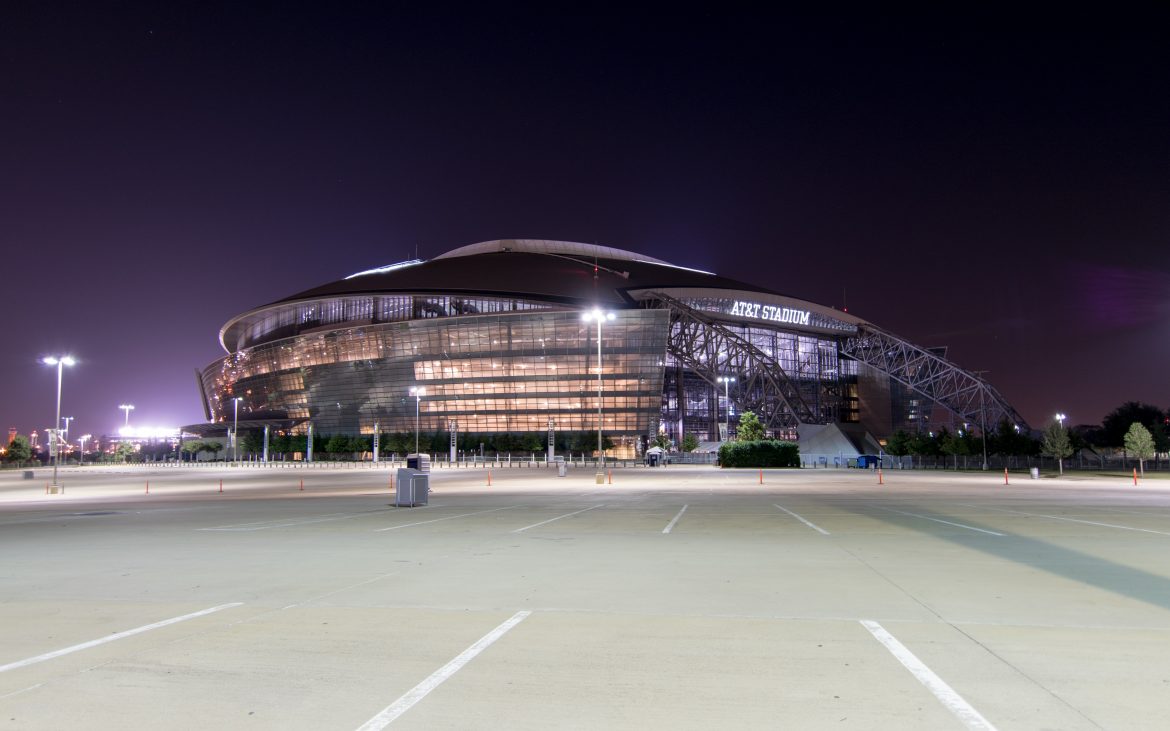 Dallas Cowboys home stadium ATT Park lit up at night