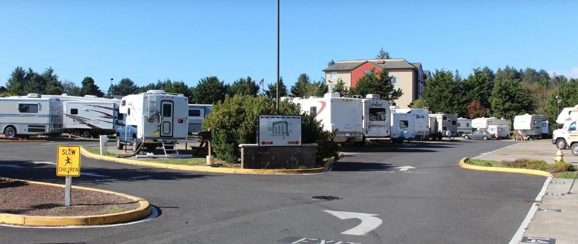 RVs and Trailers parked along paved roads