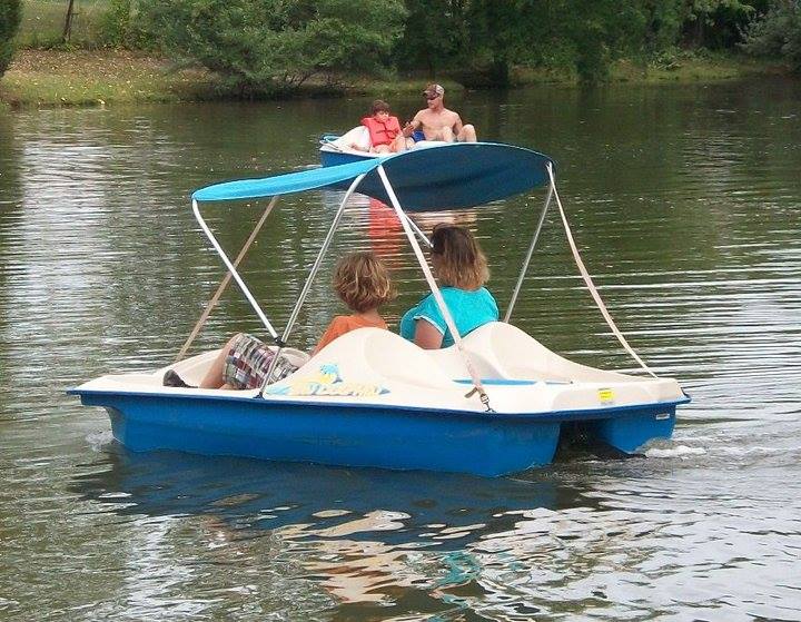 Women in paddle boat on lake