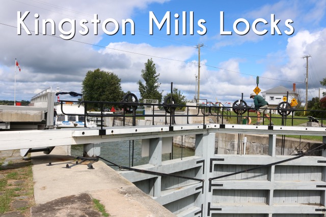 Kingston Mills Locks blocking waterway with boat waiting