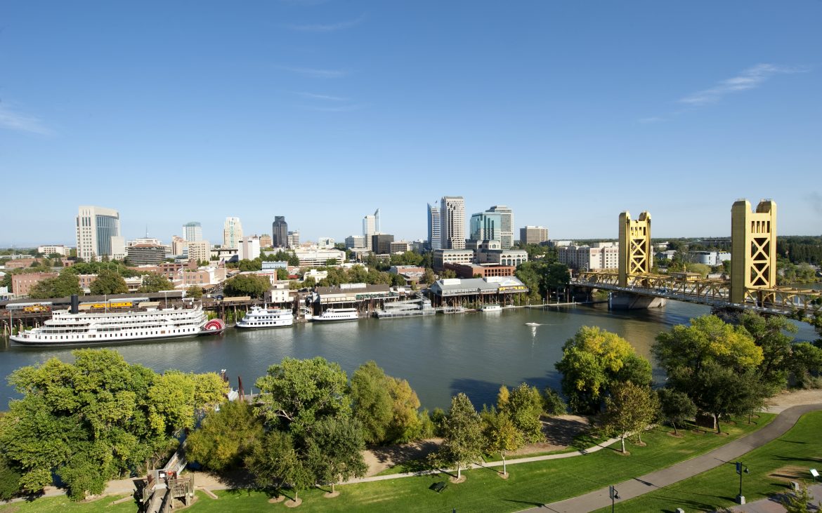Sacramento River with Tower Bridge and paddleboats