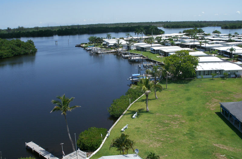 An RV resort on the banks of a river near Fort Lauderdale.