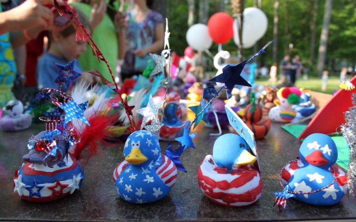 4th of July themed arts and crafts painted rubber ducks
