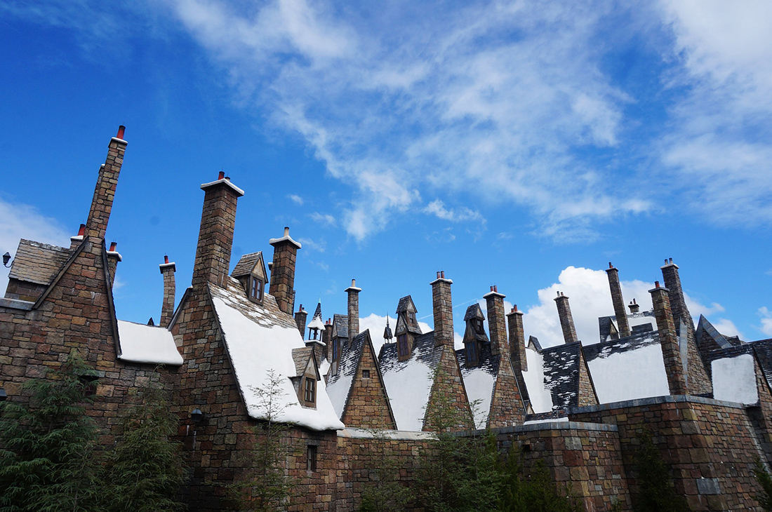 Snowy rooftops help create a magical mood in the Wizarding World of Harry Potter in Orlando. Photo: Carina Chen