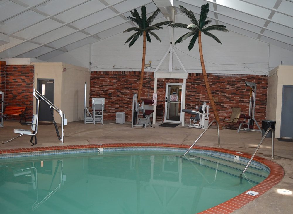 Brick lined indoor community pool