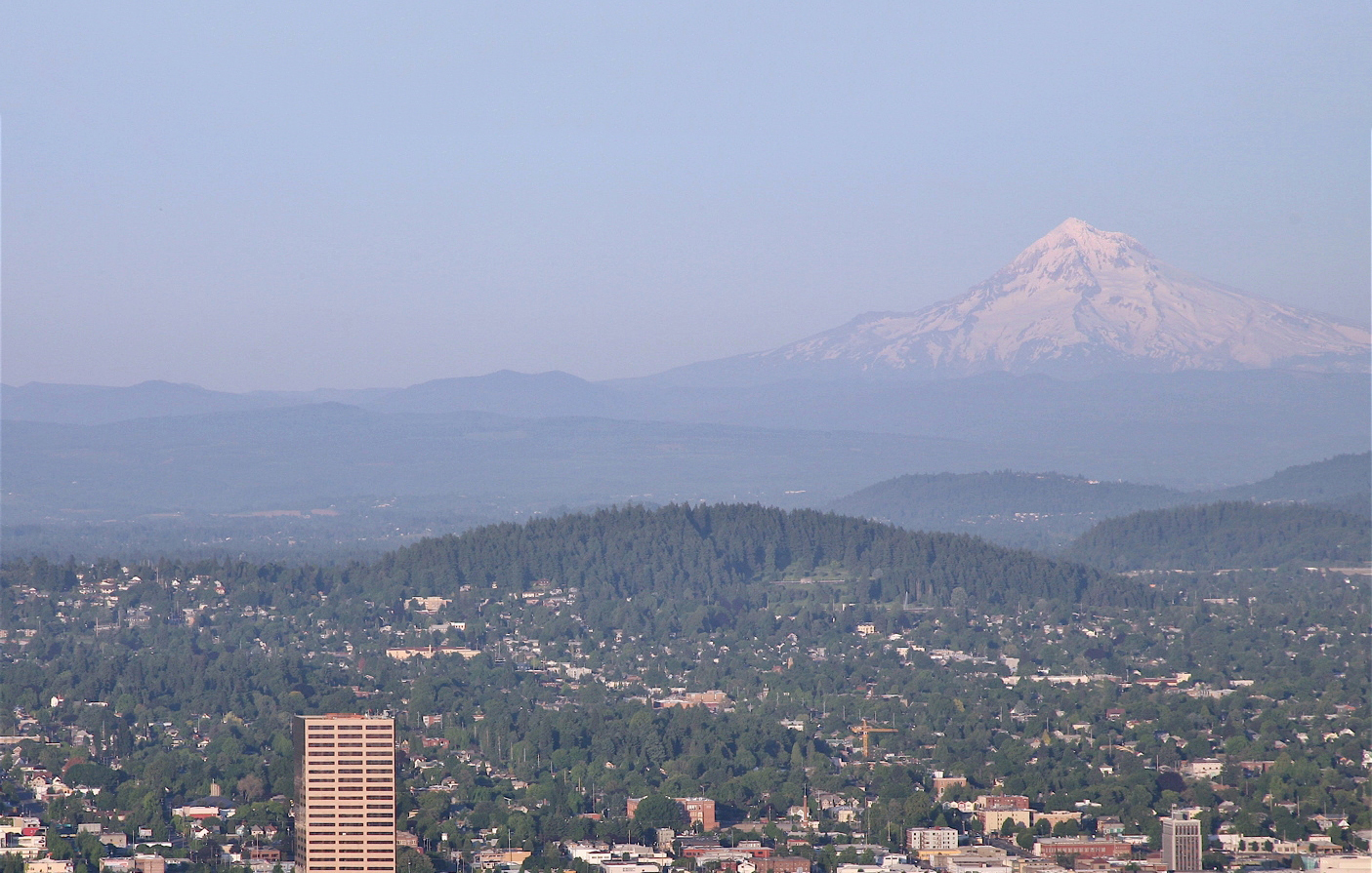 Mount Hood looms over the Portland cityscape.