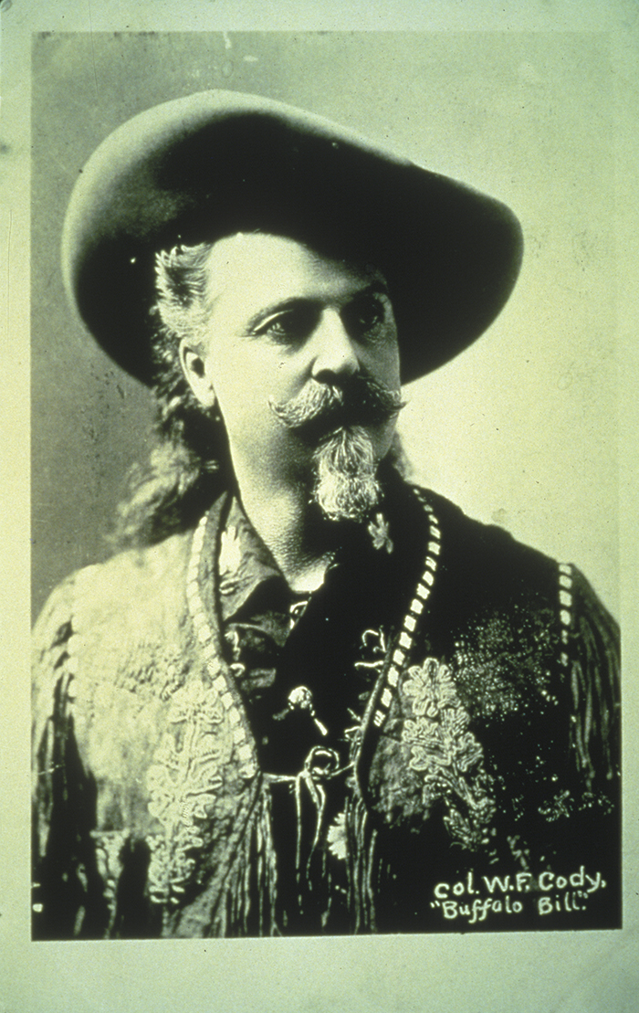 A sepia-type photo of Buffalo Bill at quarter profile.