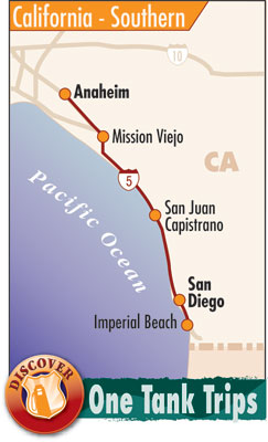 One tank route map in Southern California, from Anaheim to San Diego