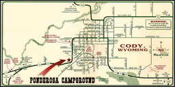 Map of the general Cody Wyoming area