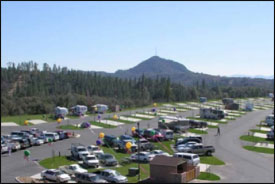 View of campsites at Jackson Rancheria RV Park, California