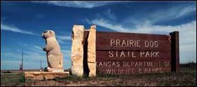 Entrance sign to Prairie Dog State Park, Kansas