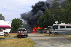 RV fire in a campground