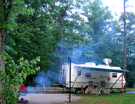 Camping with Satellite Dish in Cades Cove, Smokey Mountains National Park