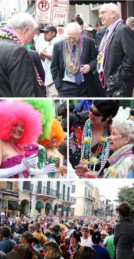 Gentlemen and Ladies Enjoy the Fun Put on by the Krewe of Hermes.  Thousands Crowded into the French Quarter to See the Walking Parade and Catch a Few Beads.