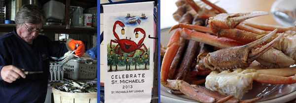 From Left, "Big Al" picks out crabs for us in St. Michaels, a town tat celebrates its seafood, and we're ready for a feast in Annapolis 
