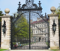 Massive ornate gates stand before one of the Newport, Rhode Island, mansions