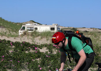 A Motorhome nests among the Provincetown area dunes