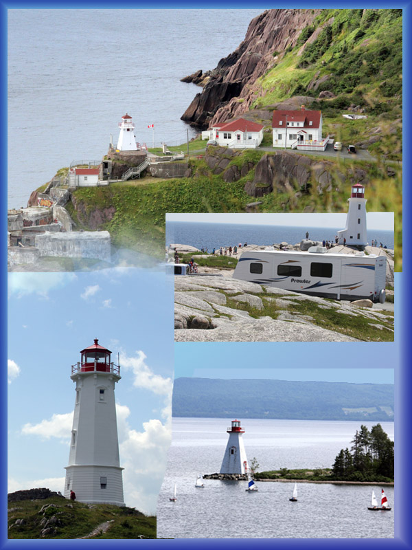 LIGHTING THE WAY -- Clockwise from top left, St. John's Newfoundland; Peggy's Cove; Across from the Alexander Graham Bell Museum, Nova Scotia; and Louisbourg, Nova Scotia