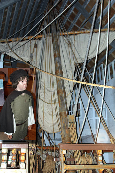 Young John Cabot welcomes visitors to see the recreated Matthew's Legacy.  More understandable history under one roof than a whole schoolhouse.