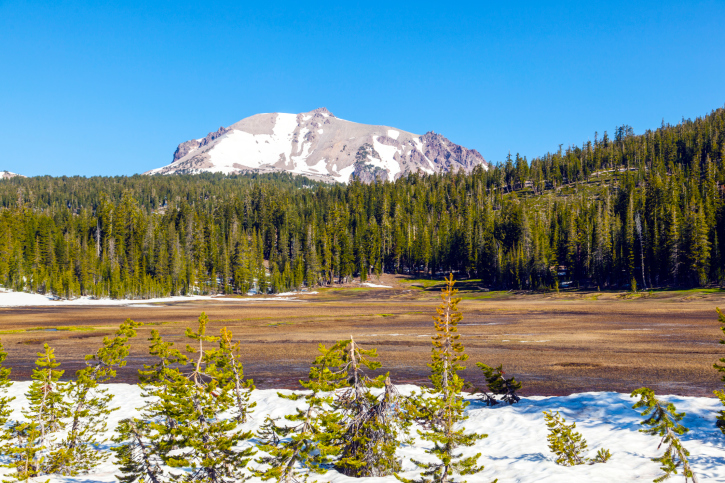 Snow on Mount Lassen in the national park.