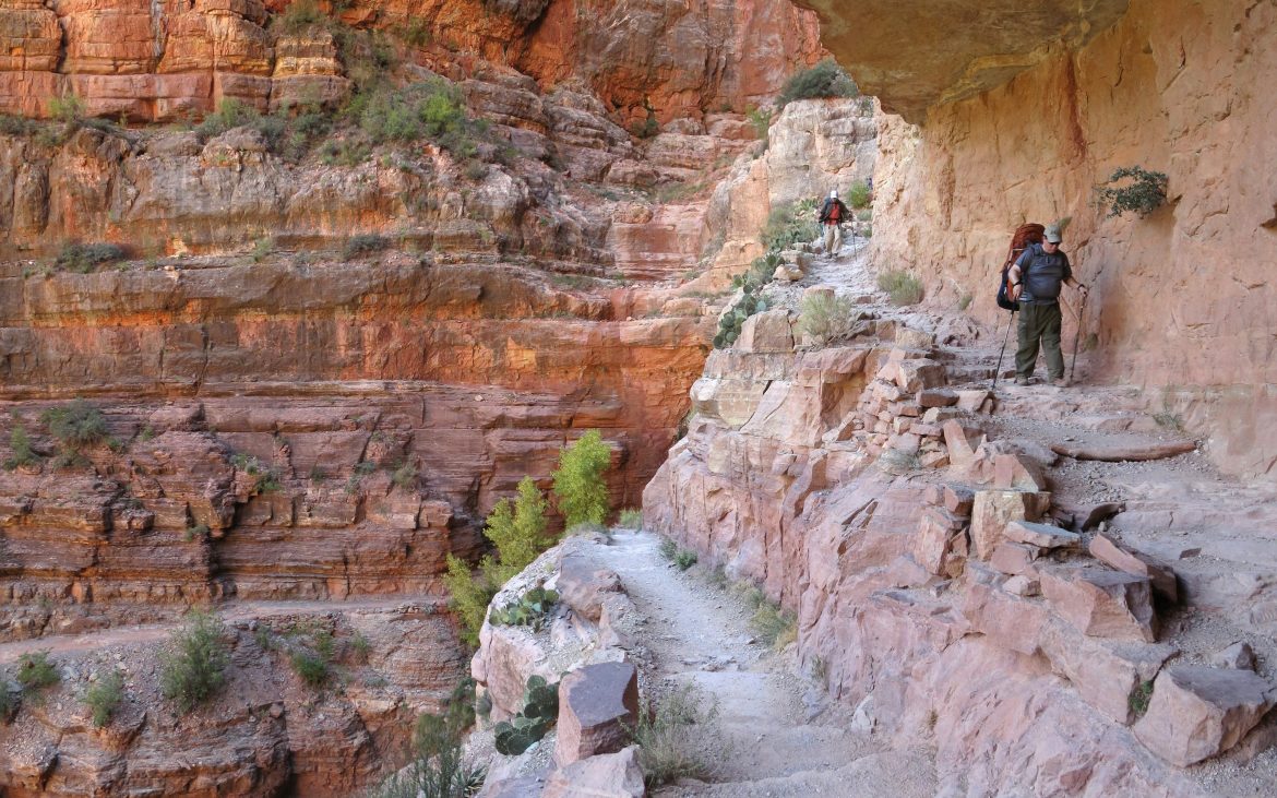 Hiking the North Kaibab Trail in Redwall.