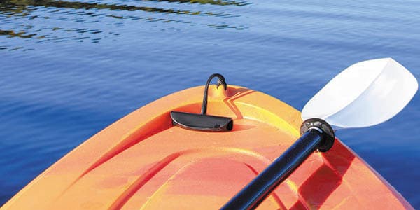 The nose of a kayak pov the paddler.