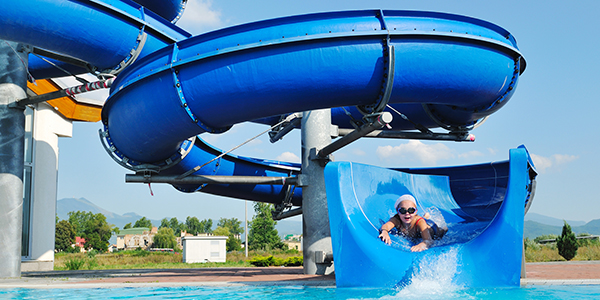 water slide fun on outdoor pool