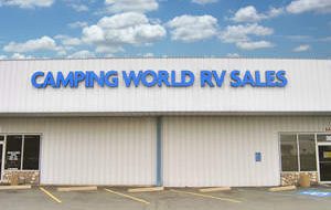 Camping World RV Sales storefront and empty parking lot