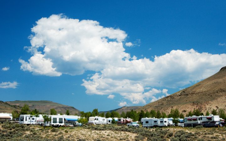 Vacationing in a recreational vehicle in the Rocky Mountains.