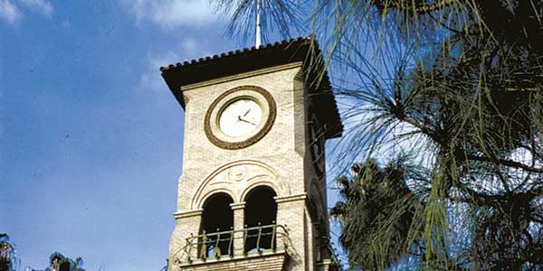 Clocktower against blue sky