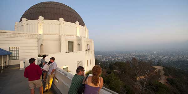Tourists gathered near Griffith Park Observatory.