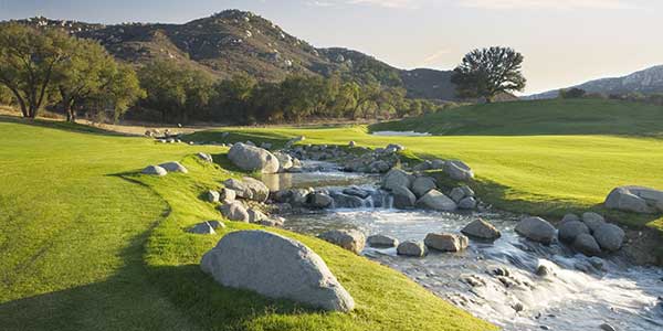 A stream flows through golf course.