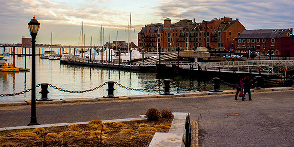 Boston Harbor vintage buildings