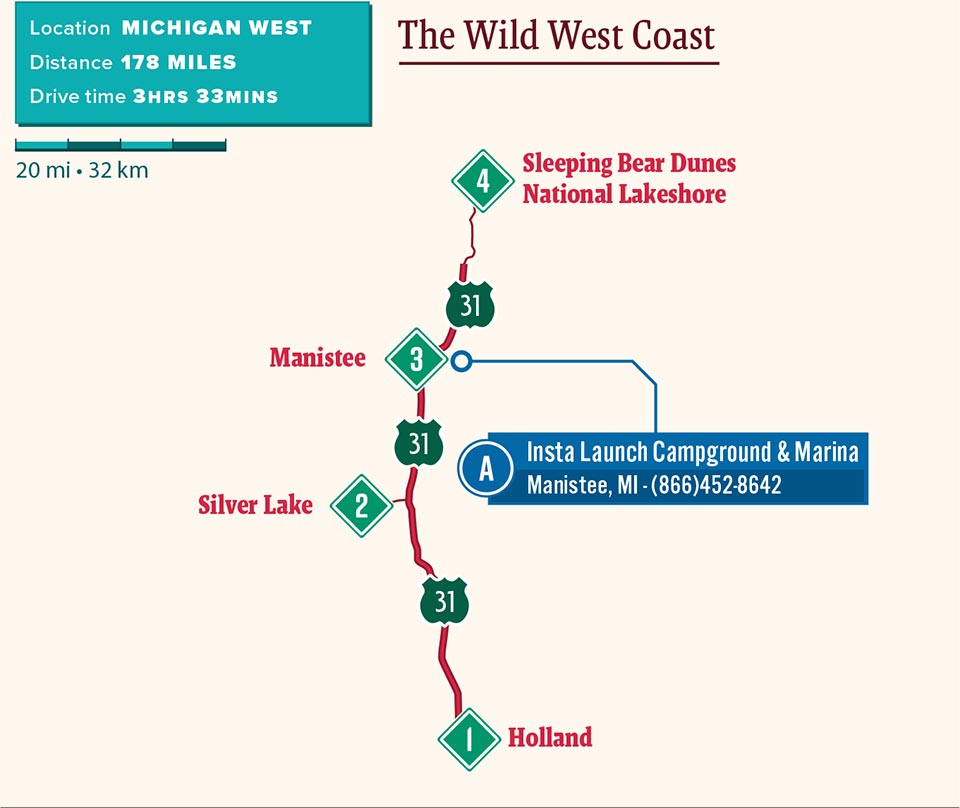 Map of Michigan coast trip.